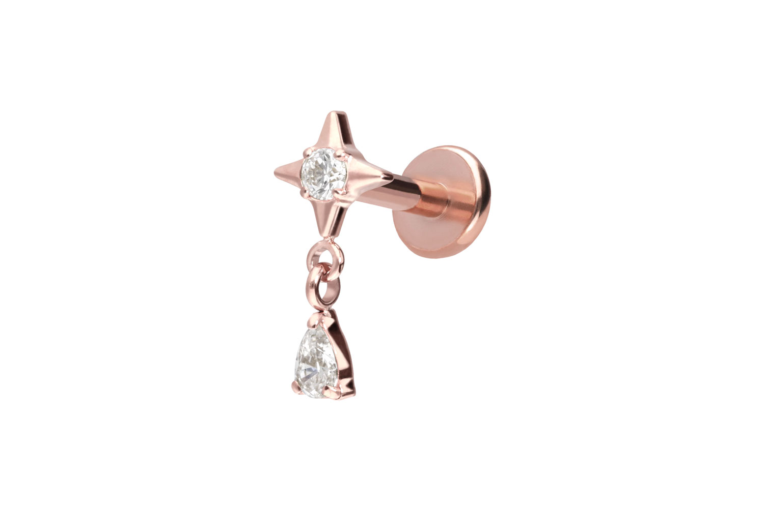 Titan Labret Piercing mit Push Fit STERN + KRISTALLTROPFEN